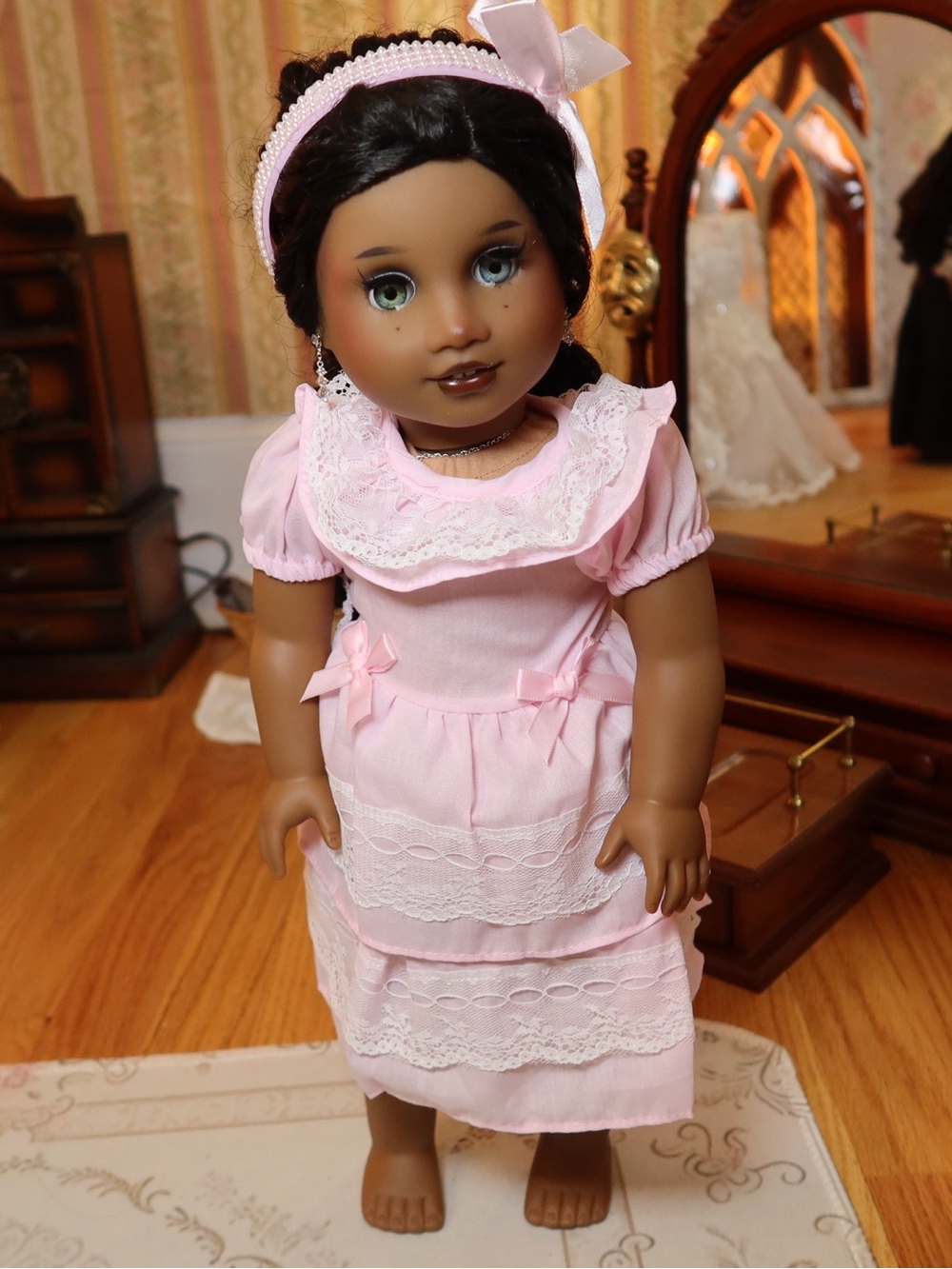 Pink Lace Dress Doll Outfit for 18 Inch American Girl Dolls